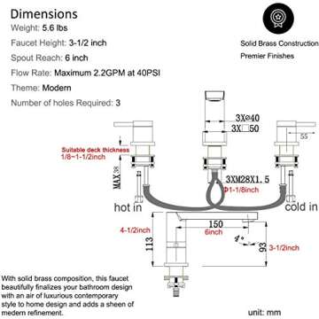 Luxury Widespread Bathroom Sink Faucets 3 Hole, 2-Handle 8 Inch Bathroom Vanity Faucet, with Matching Pop-up Drain Assembly, Brass Brushed Gold