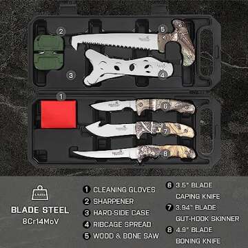 Field Dressing Kit Hunting Knife Set Deer Cleaning Kit Skinning Knife Real Tree Edge Camo, 7-Piece Portable Hunting Accessories for Men, Hunting Stuff, Hunters, for Hunting, Fishing, Camping, Survival