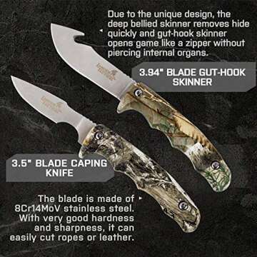 Field Dressing Kit Hunting Knife Set Deer Cleaning Kit Skinning Knife Real Tree Edge Camo, 7-Piece Portable Hunting Accessories for Men, Hunting Stuff, Hunters, for Hunting, Fishing, Camping, Survival