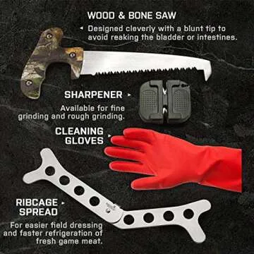 Field Dressing Kit Hunting Knife Set Deer Cleaning Kit Skinning Knife Real Tree Edge Camo, 7-Piece Portable Hunting Accessories for Men, Hunting Stuff, Hunters, for Hunting, Fishing, Camping, Survival