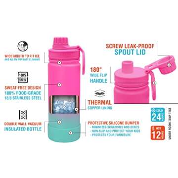 CHILLOUT LIFE 22 oz Kids Insulated Water Bottle for School with Leakproof Spout Lid and Cute Waterproof Stickers, Personalized Stainless Steel Thermos Flask Metal Water Bottle, Frozen Slushy