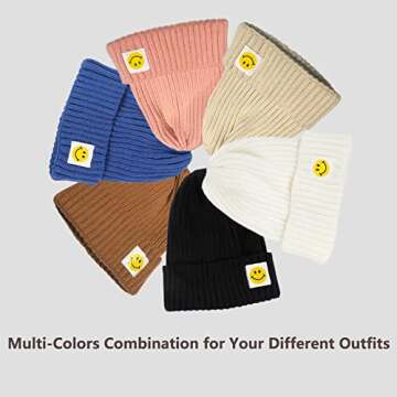 AJG Winter Beanie Hats for Women Men Smile Face Slouchy Knit Cuffed Hats Unisex Warm Beanie (1Pack-White)