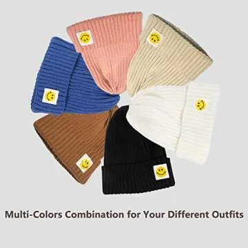 AJG Winter Beanie Hats for Women Men Smile Face Slouchy Knit Cuffed Hats Unisex Warm Beanie (1Pack-White)