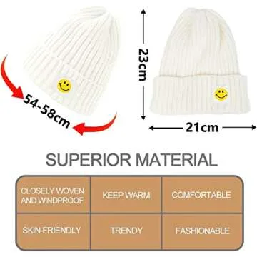AJG Winter Beanie Hats for Women Men Smile Face Slouchy Knit Cuffed Hats Unisex Warm Beanie (1Pack-White)