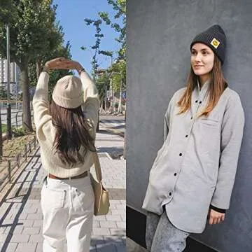 AJG Winter Beanie Hats for Women Men Smile Face Slouchy Knit Cuffed Hats Unisex Warm Beanie (1Pack-White)