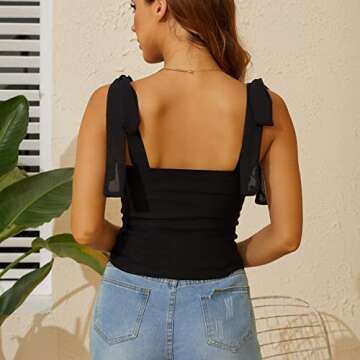 Velius Women's Sleeveless Camisole Tie Shoulder Mesh Strap Tank Crop Tops