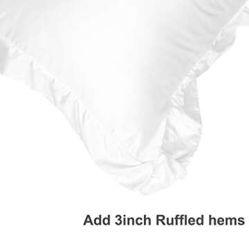PiccoCasa Satin Pillow Cases for Hair and Skin, 2-Pack-Ruffled Pillow Shams Oxford Pillowcases Covers with Envelope Closure White Standard (20x26inch + 3inch Hem)