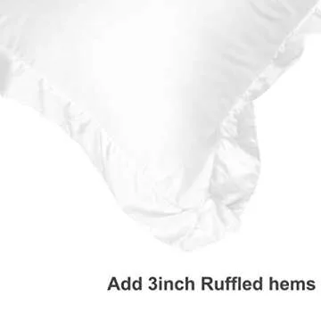 PiccoCasa Satin Pillow Cases for Hair and Skin, 2-Pack-Ruffled Pillow Shams Oxford Pillowcases Covers with Envelope Closure White Standard (20x26inch + 3inch Hem)