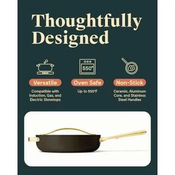 Caraway Nonstick Ceramic Sauté Pan with Lid (4.5 qt, 11.8") - Non Toxic, PTFE & PFOA Free - Oven Safe & Compatible with All Stovetops (Gas, Electric & Induction) - Black