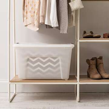 IRIS USA 54 QT Plastic Storage Box with Lid and Latches - 6 Pack - BPA-Free, Discreet Organizing Solution, Durable Nestable Stackable Containers, Secure Pull Handle - Pearl