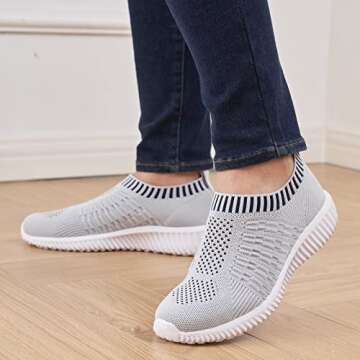 TIOSEBON Women's Slip On Walking Tennis Shoes Casual Mesh-Comfortable Work Workout Running Sneakers ...