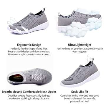 TIOSEBON Women's Slip On Walking Tennis Shoes Casual Mesh-Comfortable Work Workout Running Sneakers 6 US Gray