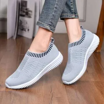 TIOSEBON Women's Slip On Walking Tennis Shoes Casual Mesh-Comfortable Work Workout Running Sneakers 6 US Gray