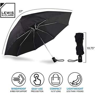 Lewis N. Clark Travel Umbrella – Windproof, Water Repellent, & Automatic Open Close – Bright Ora...