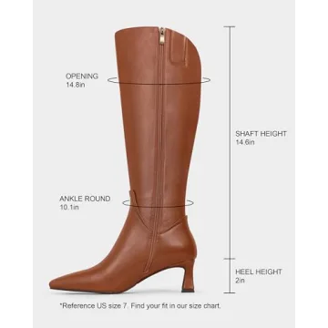 MUCCCUTE Brown Knee High Boots for Women Kitten Heel Tall Boots Pointed Toe Long Boots Side Zipper Slip On Fashion PU Boot Size 8