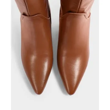 MUCCCUTE Brown Knee High Boots for Women Kitten Heel Tall Boots Pointed Toe Long Boots Side Zipper Slip On Fashion PU Boot Size 8