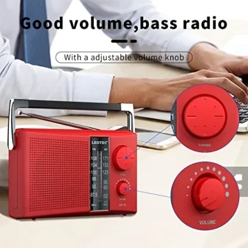 LEOTEC Portable AM FM Radio Big Speaker Clear Sound