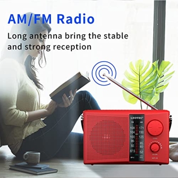 LEOTEC Portable AM FM Radio Big Speaker Clear Sound
