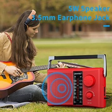 LEOTEC Portable AM FM Radio Big Speaker Clear Sound