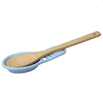 Home Basics Sunflower Cast Iron Spoon Rest for Cooking Utensil, Ladle, Spatula Holder for Kitchen Countertop, Stovetop, Dinning Table, Light Blue