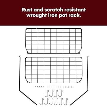 Vdomus Hanging Pot and Pan Organizer - Rustproof Wall Mounted Pot Rack for Kitchen Storage - Durable, Thick Iron Material - 2-Tier Pot Shelf with 10 Hooks for Utensils - Wall Mounted Black Pot Rack