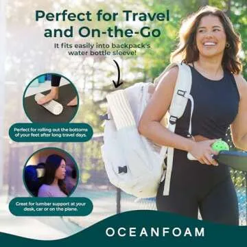 Oceanfoam Ripple Roller - Muscle Massage Foam Roller for Back Pain & Stretching - Travel Size (11" x 3.35") Firm & Ergonomic Wave Textured - Yoga, Athletics, & Wellness (Natural)
