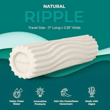 Oceanfoam Ripple Roller - Muscle Massage Foam Roller for Back Pain & Stretching - Travel Size (11" x 3.35") Firm & Ergonomic Wave Textured - Yoga, Athletics, & Wellness (Natural)