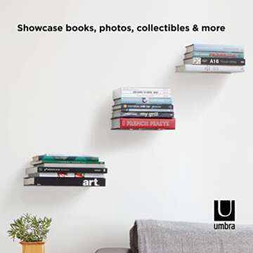 Umbra 330639-560 Conceal Floating Bookshelf, Set of 3, Small, Silver