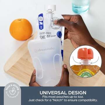 Dreambaby Pouch Pal Self-Feeding Baby Food Pouch Holder - No Squeeze, No Spill, No Mess Reusable Container for Baby Led Weaning