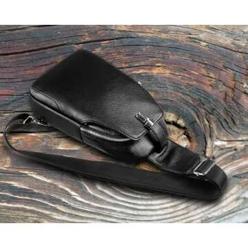 DK86 Genuine Leather Sling Bag for Women Crossbody Purse Travel Chest Backpack Daypack - Black