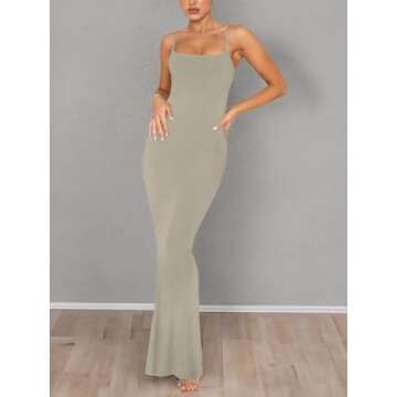 REORIA Women's Sexy Casual Lounge Slip Long Dress Elegant Wedding Guest Sleeveless Backless Ribbed Bodycon Maxi Dresses Antique Pewter X-Small