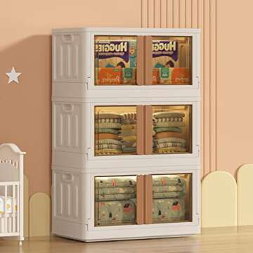 HAIXIN Plastic Storage Bins with Clear Door & Lid, 100Qt Large Capacity Folding Storage Bins for Craft and Home Storage, Stackable Storage Box with Wheels, Dorm Room Essentials (3 Pack)