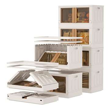 HAIXIN Plastic Storage Bins with Clear Door & Lid, 100Qt Large Capacity Folding Storage Bins for Craft and Home Storage, Stackable Storage Box with Wheels, Dorm Room Essentials (3 Pack)