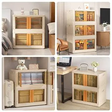 HAIXIN Plastic Storage Bins with Clear Door & Lid, 100Qt Large Capacity Folding Storage Bins for Craft and Home Storage, Stackable Storage Box with Wheels, Dorm Room Essentials (3 Pack)