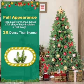 7FT Artificial Christmas Tree, Green Holiday Christmas Tree 2748 Tips, Unlit Xmas Tree,Party Decoration,PVC PE Mixed Branch Tips and Reinforced Metal Base & Easy Assembly
