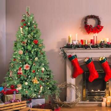 7FT Artificial Christmas Tree, Green Holiday Christmas Tree 2748 Tips, Unlit Xmas Tree,Party Decoration,PVC PE Mixed Branch Tips and Reinforced Metal Base & Easy Assembly