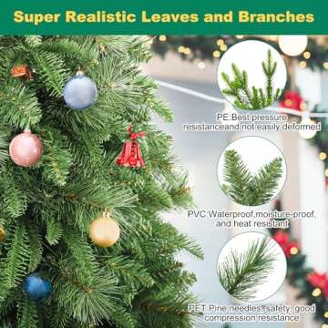 7FT Artificial Christmas Tree, Green Holiday Christmas Tree 2748 Tips, Unlit Xmas Tree,Party Decoration,PVC PE Mixed Branch Tips and Reinforced Metal Base & Easy Assembly