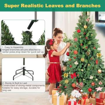 7FT Artificial Christmas Tree, Green Holiday Christmas Tree 2748 Tips, Unlit Xmas Tree,Party Decoration,PVC PE Mixed Branch Tips and Reinforced Metal Base & Easy Assembly