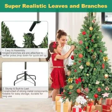 7FT Artificial Christmas Tree, Green Holiday Christmas Tree 2748 Tips, Unlit Xmas Tree,Party Decoration,PVC PE Mixed Branch Tips and Reinforced Metal Base & Easy Assembly