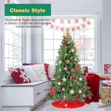 7FT Artificial Christmas Tree, Green Holiday Christmas Tree 2748 Tips, Unlit Xmas Tree,Party Decoration,PVC PE Mixed Branch Tips and Reinforced Metal Base & Easy Assembly