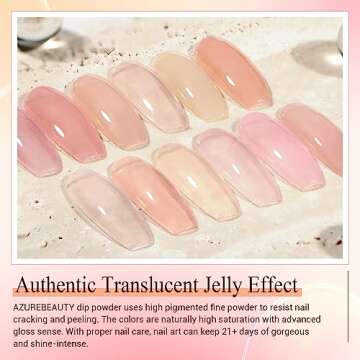 AZUREBEAUTY Dip Powder Set 6 Pcs Translucent Nude Pink Sheer Color, Natural Clear Dipping Powder Mil...