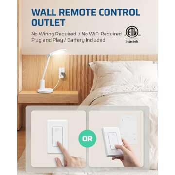 DEWENWILS Remote Control Outlet Wireless Wall Mounted Light Switch, Electrical Plug in On Off Power Switch for Lamp, No Wiring,100 Feet RF Range, ETL Listed,Programmable