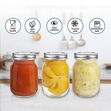 Mason Jars 16 OZ, AIVIKI 12 Pack Regular Mouth Glass Canning Jars with Silver Metal Airtight Lids and Bands for Sealing, Canning, Dry Food, Preserving, Jam, Honey, Jelly, Meal Prep, Overnight Oats, Food Storage, Salads, 12 Whiteboard Labels Included