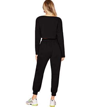 SweatyRocks Women's 2 Pieces Outfits Long Sleeve Crop Top and Sweatpants Jogger Set Black M