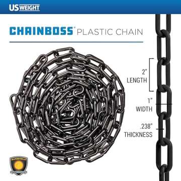 US Weight (Made in USA) 2" x 25' Black Plastic Safety Chain ft. SunShield UV Resistant Technology