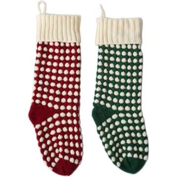 Guojanfon Christmas Stockings - Unique Burgundy & Green Knits