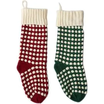 Guojanfon Christmas Stockings - Unique Burgundy & Green Knits