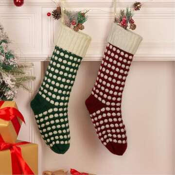 Guojanfon Christmas Stockings - Unique Burgundy & Green Knits