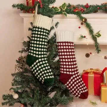 Guojanfon Christmas Stockings - Unique Burgundy & Green Knits