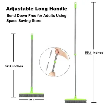 LandHope Rubber Bristles Broom Adjustable Handle for Pets